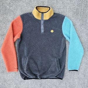 Dutch Bros Colorblock Color Block Sherpa Sweater Pockets Unisex Men Women Small